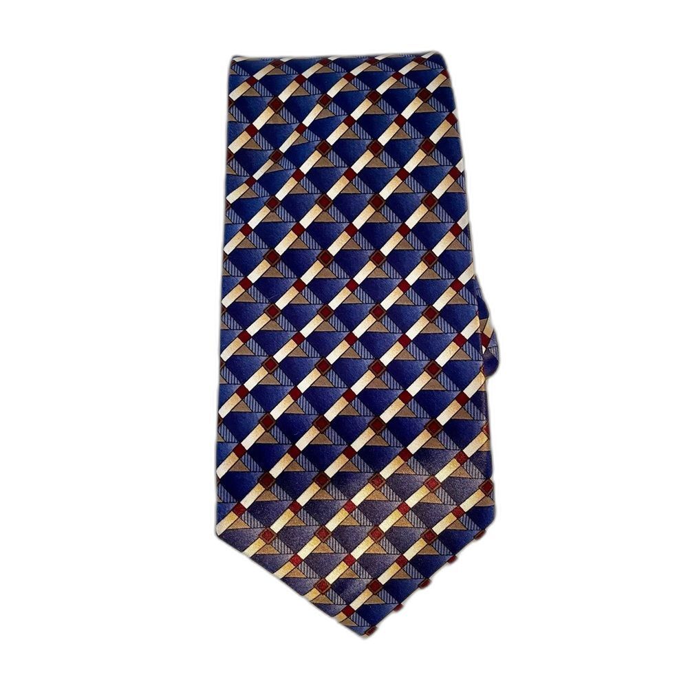 Taylor & Henry Necktie, Geometric Navy Blue, Gold, Cream and Mauve Colors‎